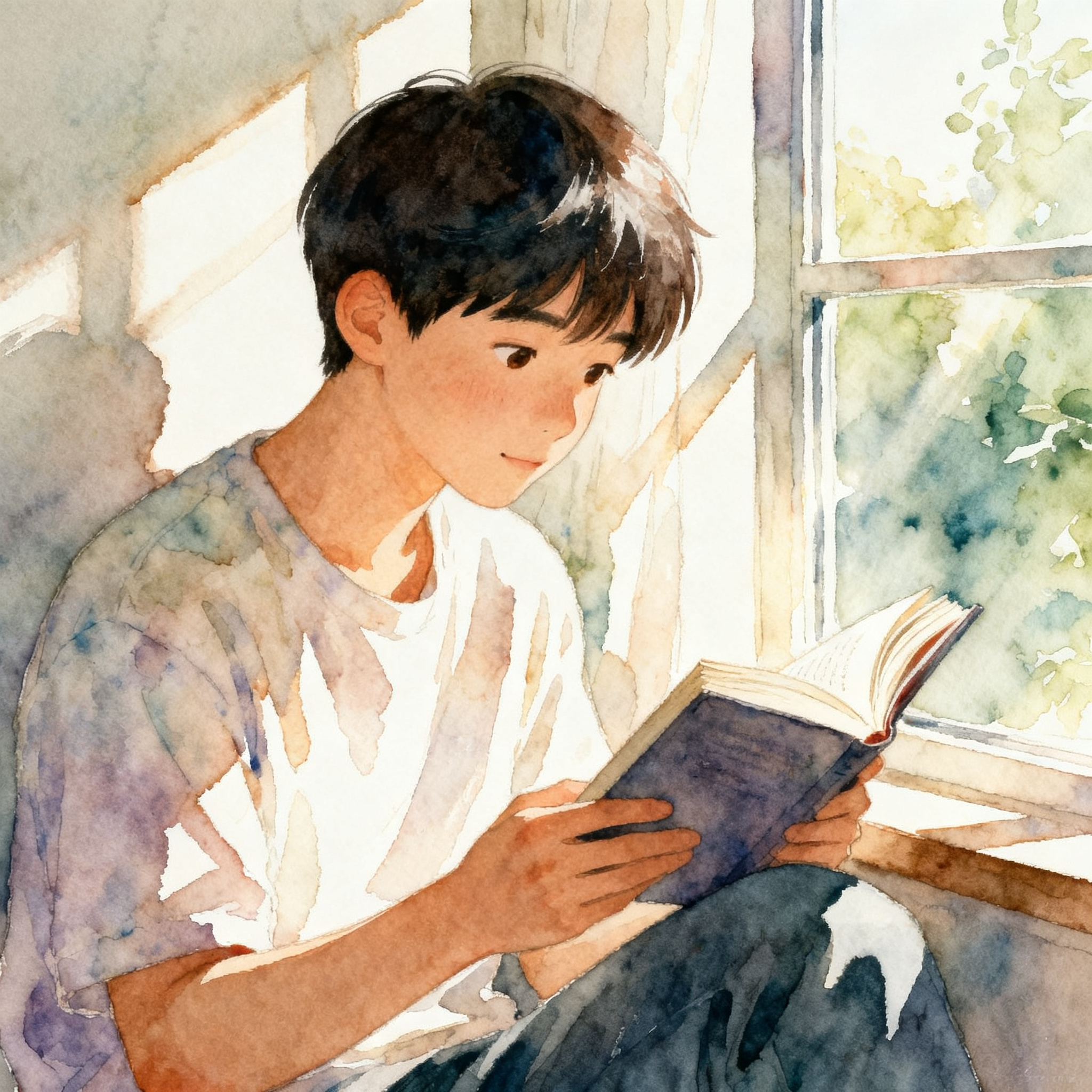 Man Reading Book By Window With Soft Natural Light And Calm Mood Clipart