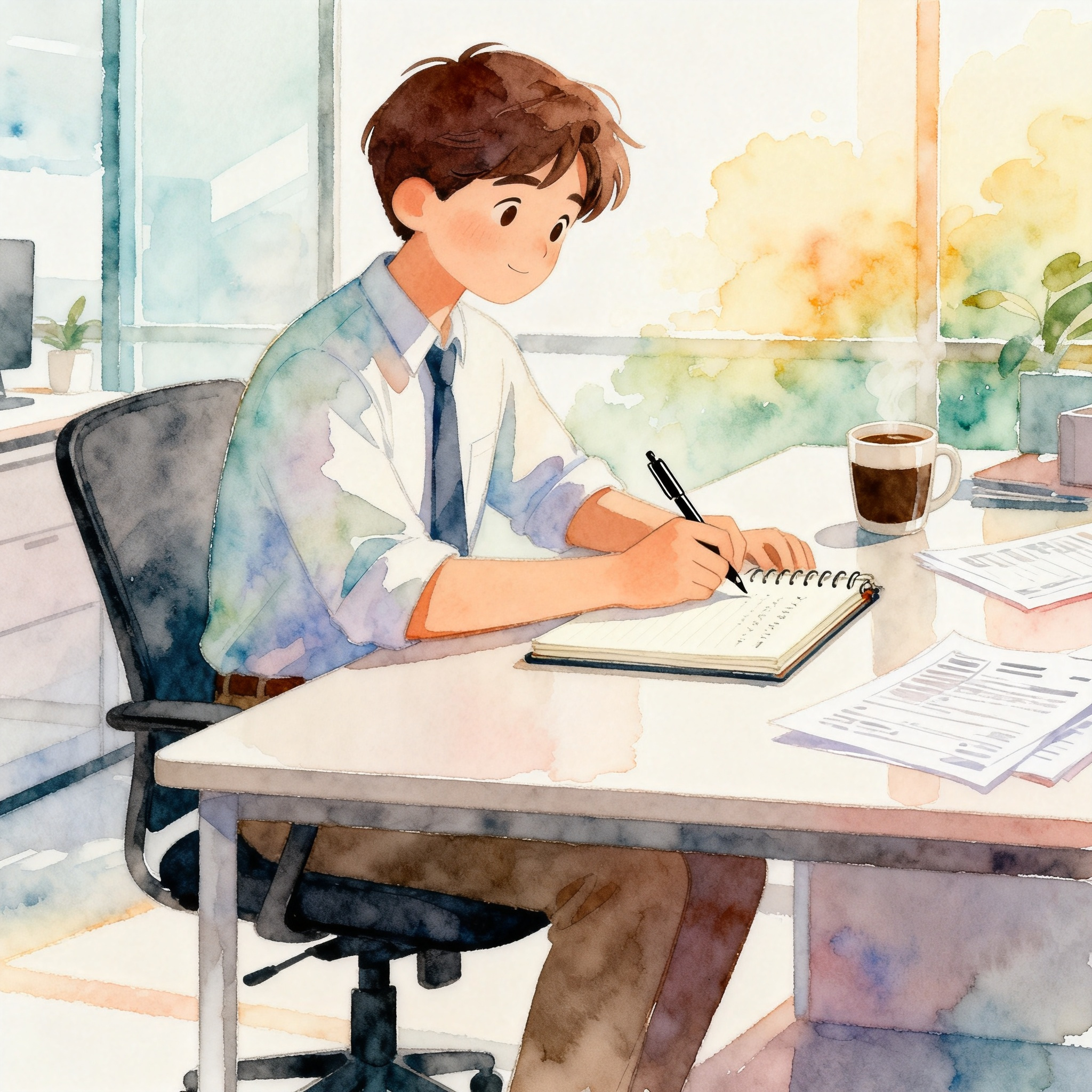 Busy Office Worker Writing Notes At Modern Desk Work Environment Clipart