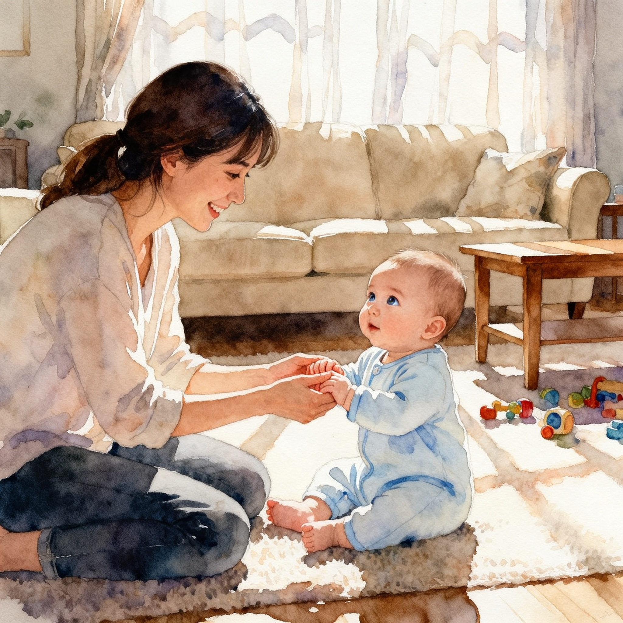 Mother Playing With Baby In Living Room Cozy Family Moment Scene Clipart